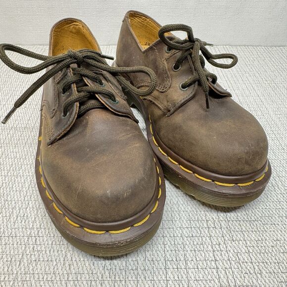 VTG DR MARTENS England AirWair Brown Leather Oxfords 4-Eye Lace-Up Shoes Kids 13 - Picture 2 of 11